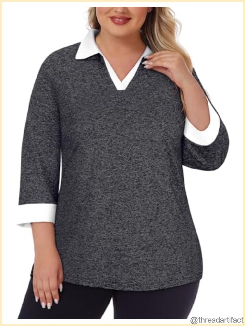 Women's Plus Size Golf Polo Shirt 3/4 Sleeve V-Neck Athletic Tennis Top